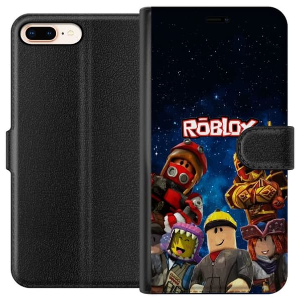 Kompatibel Tegnebogsetui til Apple iPhone 7 Plus Roblox rumfigurer spilkarakterer stjernenhimmel spil blå