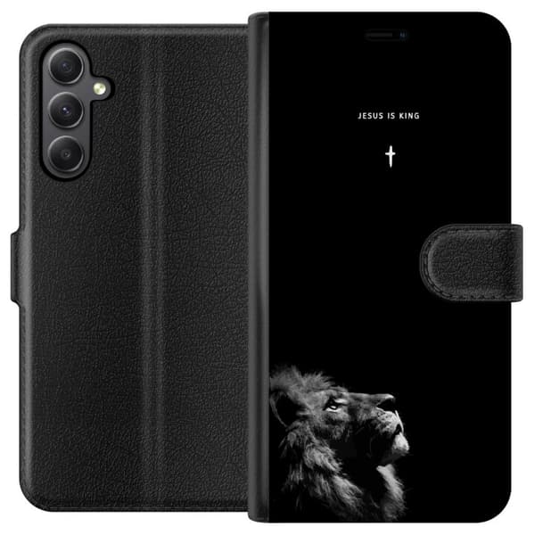 Kompatibel Tegnebogsetui til Samsung Galaxy S23 FE Lejon med Jesus is King citat sort