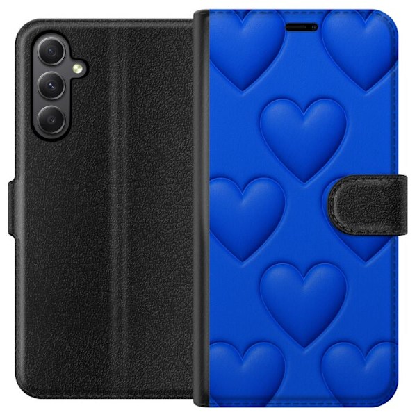 Samsung Galaxy A24 4G Lompakkokotelo Siniset Sydämet