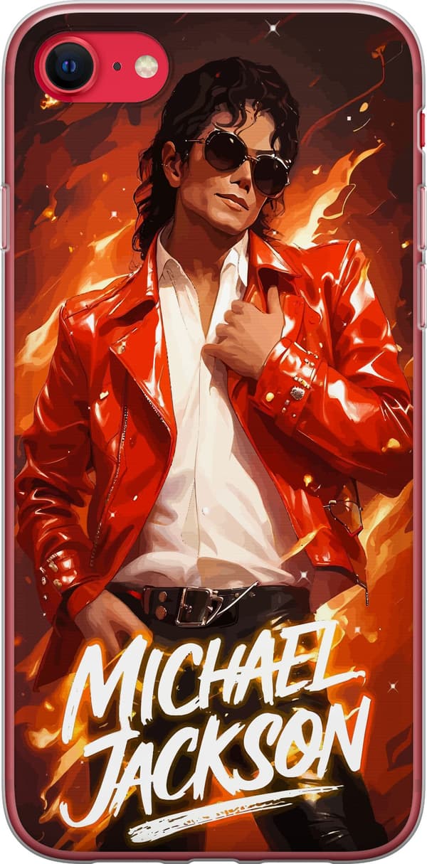 Kompatibelt Mobilskal till Apple iPhone SE (2020) Michael Jackson i röd jacka med eldiga effekter och dramatisk popikon känsla röd