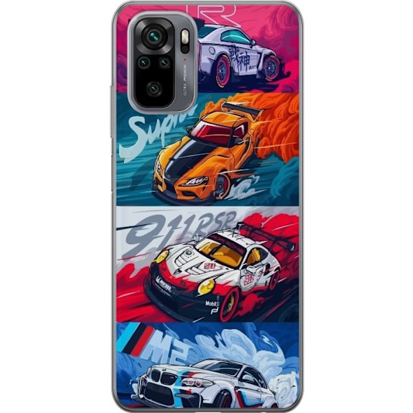 Xiaomi Redmi Note 10S Läpinäkyvä kuori Nopeat Autot - Piirretty Kuvio Toiminnalla