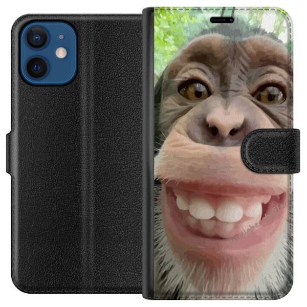 Apple iPhone 12 mini Tegnebogsetui Chimp Selfie Rolig Grafisk Design Abe Dyremotiv Trendy Sjovt Motiv Populært Urban Kunst Stil