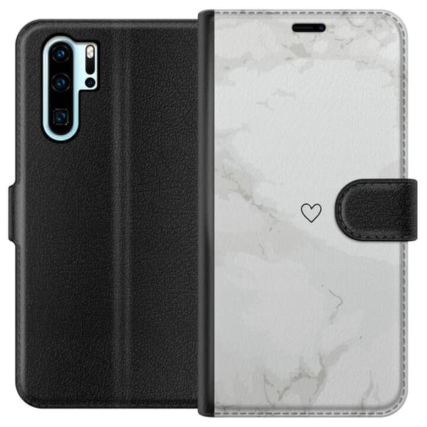 Kompatibelt Lommeboketui til Huawei P30 Pro Marmor Hjerte