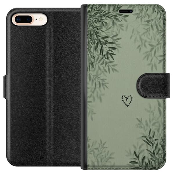 Kompatibel Tegnebogsetui til Apple iPhone 7 Plus Minimalistisk grøn design med håndtegnet hjerte, bløde blomsterskygger og rolig botanisk baggrund grøn