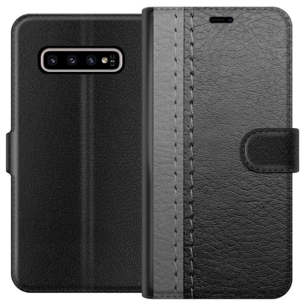 Kompatibelt Lommeboketui til Samsung Galaxy S10+ Sort & Grå Lær