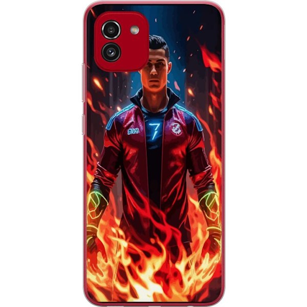 Samsung Galaxy A03 Gennemsigtig cover Ronaldo Inferno - fodboldhelt i flammer