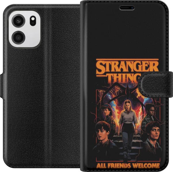Kompatibel Tegnebogsetui til OnePlus Nord CE6 Karaktercollage med orange ild og dramatisk tekst på sort baggrund sort