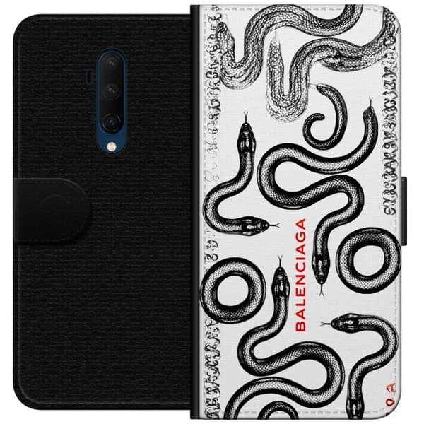 Kompatibelt Plånboksfodral till OnePlus 7T Pro Svarta ormar på vit bakgrund vit