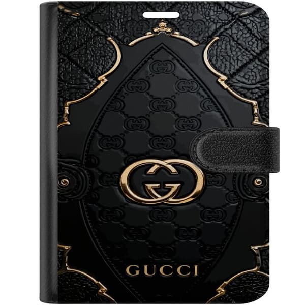 Kompatibel Tegnebogsetui til Apple iPhone Duo Sort quiltet monogrammønster med dekorative gulddetaljer og emblem sort