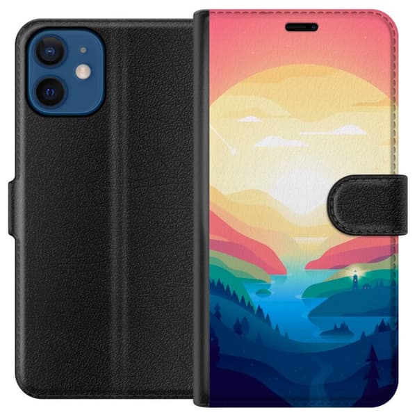 Kompatibel Tegnebogsetui til Apple iPhone 12 mini Slikhorisont flerfarvet