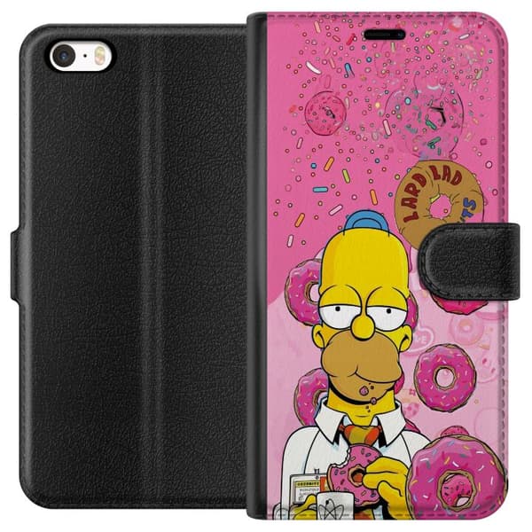 Kompatibel Tegnebogsetui til Apple iPhone SE (2016) Homer Simpson spiser lyserøde donuts mod en farverig baggrund pink