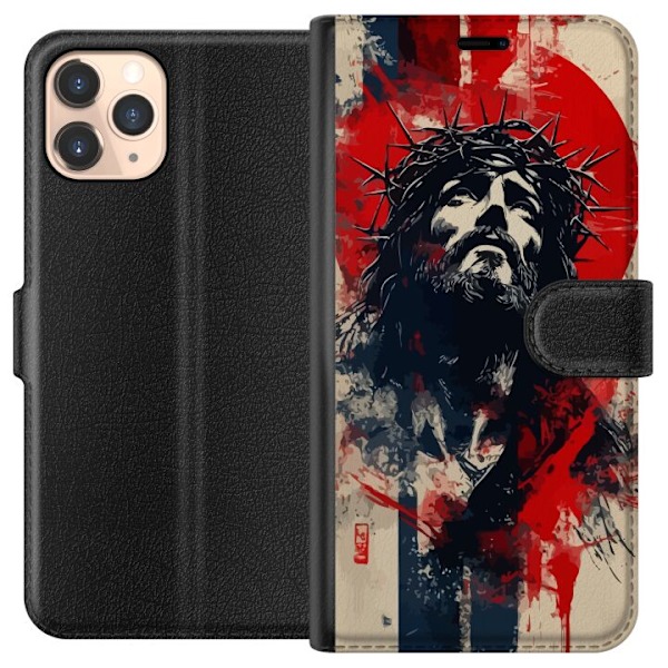 Apple iPhone 11 Pro Lompakkokotelo Jeesus ristillä - kristillinen aihe vahvalla symboliikalla uskosta ja toivosta