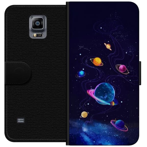 Kompatibel Tegnebogsetui til Samsung Galaxy Note 4 Farlige planeter og stjerner i et animeret rumlandskab blå