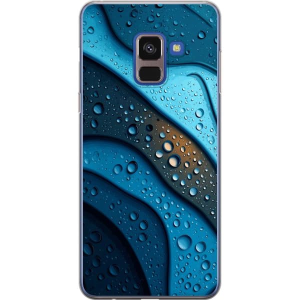 Kompatibelt Mobildeksel til Samsung Galaxy A8 (2018) Blå abstrakte bølger med glitrende vanndråper i moderne grafisk design blå