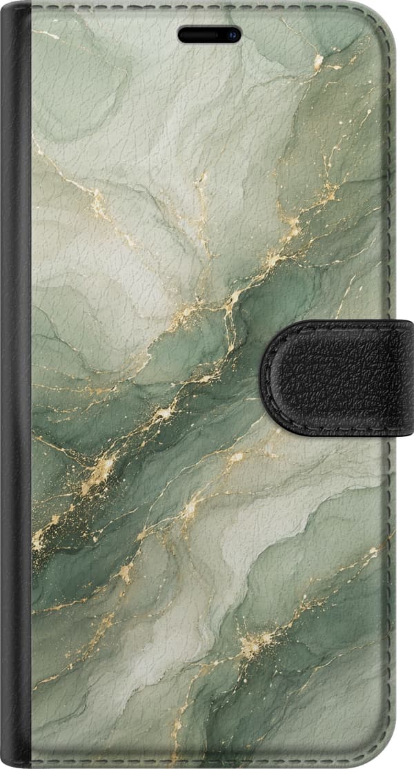 Kompatibel Tegnebogsetui til Apple iPhone 11 Pro Max Grønt marmormønster med elegante guldfarvede årer og abstrakte detaljer grøn