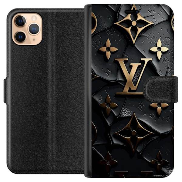 Apple iPhone 11 Pro Max Plånboksfodral Louis Vuitton Dark Mode Design Svart Lyx Stil Fashion Populärt Grafiskt Mönster Modeikon Lyxmärke