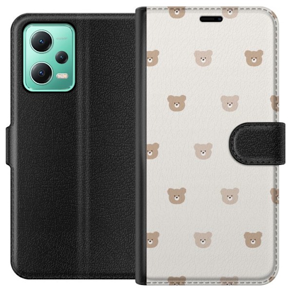 Xiaomi Redmi Note 12 Tegnebogsetui Teddybaggrund - søde teddy