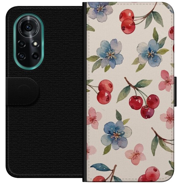 Huawei nova 8 Pro Plånboksfodral Bär & Blommor – mönster med blå blommor och skogsbär
