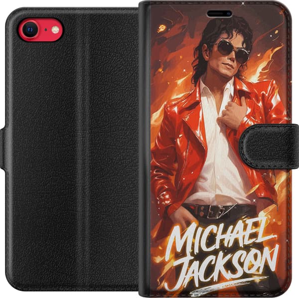 Kompatibelt Plånboksfodral till Apple iPhone SE (2020) Michael Jackson i röd jacka med eldiga effekter och dramatisk popikon känsla röd
