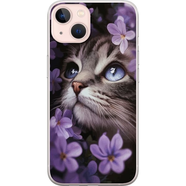 Apple iPhone 13 mini Gennemsigtig cover Kat og blomster