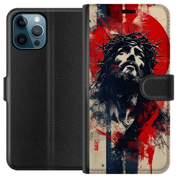 Apple iPhone 12 Pro Max Lompakkokotelo Jeesus ristillä - kristillinen aihe vahvalla symboliikalla uskosta ja toivosta