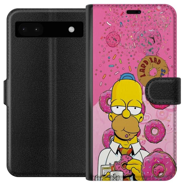 Kompatibel Tegnebogsetui til Google Pixel 6a Homer Simpson spiser lyserøde donuts mod en farverig baggrund pink