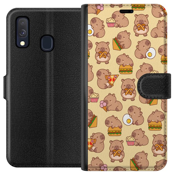 Samsung Galaxy A40 Tegnebogsetui Kawaii capybara mobilcover med flere søde figurer