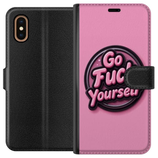 Kompatibel Tegnebogsetui til Apple iPhone XS Max Rosa 3D textposter