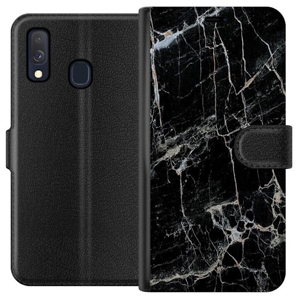 Samsung Galaxy A40 Tegnebogsetui Sort marmor