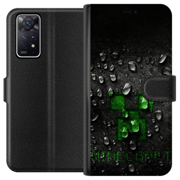Kompatibel Tegnebogsetui til Xiaomi Redmi Note 11 Pro 5G Grøn pixelikon på sort baggrund med realistiske vanddråber sort