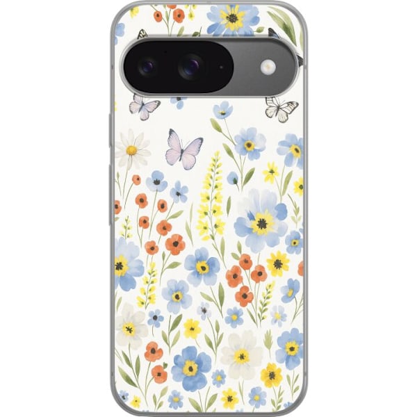 Google Pixel 9 Läpinäkyvä kuori Kesäkukat