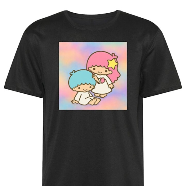 Trenings T-skjorte | Sport T-skjorte for Voksen Kawaii Sanrio Kiki Lola Little Twin Stars svart 4X-Large