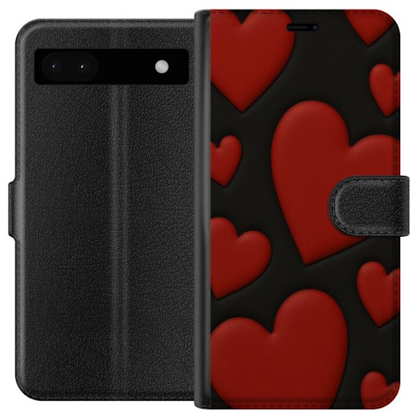 Google Pixel 6a Tegnebogsetui Rød Fløjlshjerter