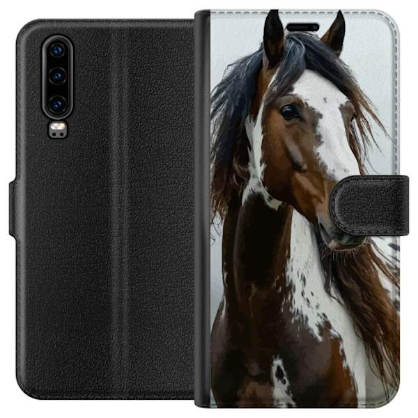 Huawei P30 Tegnebogsetui Hest Dyrsmotiv Grafisk Design Natur Kraftfuldt Motiv Populært Vægkunst Dyretema Ridning