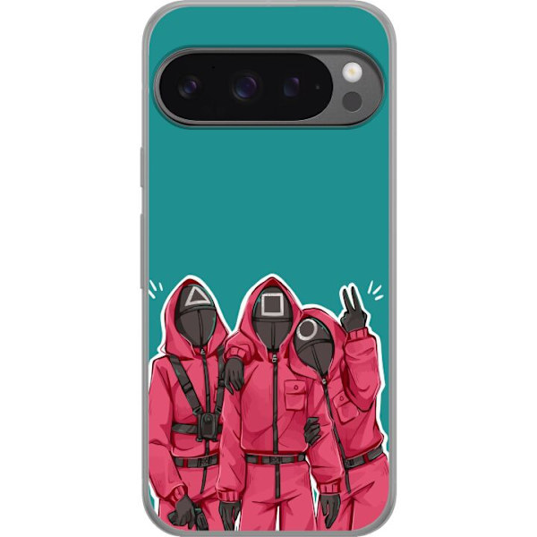 Google Pixel 9 Pro XL Gennemsigtig cover Squid Game Karakterer Grafisk Design Seriefigurer Populær TV Motiv Asiatisk Stil Spændende Trend