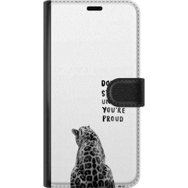 Kompatibel Tegnebogsetui til Google Pixel 9 Pro Sort-hvid leopard med teksten Don't Stop Until You're Proud, minimalistisk dyremotiv med inspirerende hvid