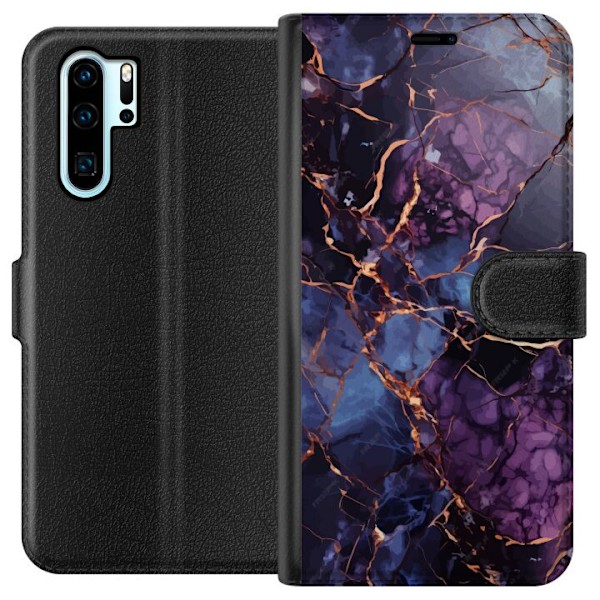 Huawei P30 Pro Tegnebogsetui Marmor Blå Lilla