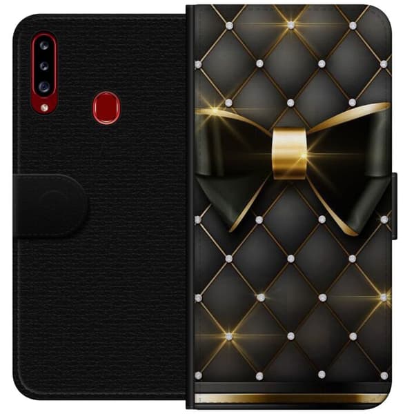 Kompatibelt Plånboksfodral till Samsung Galaxy A20s Gyllene rosett