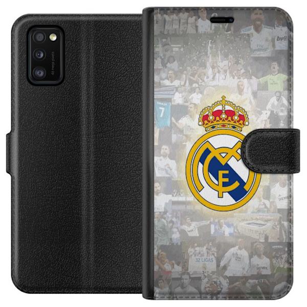Samsung Galaxy A41 Tegnebogsetui Real Madrid Emblem Fodbold Klubmærke Hvid Guld Design Champions League Mester La Liga Fans Ikonisk