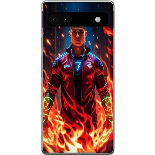 Google Pixel 6a Läpinäkyvä kuori Ronaldo Inferno - jalkapallolegenda liekeissä