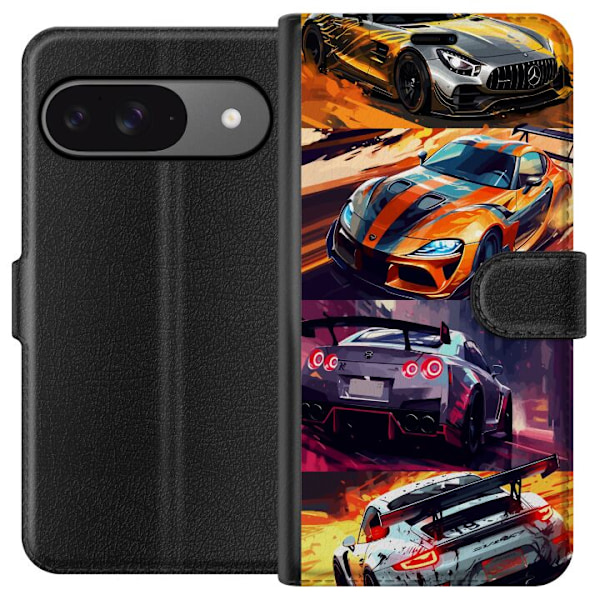 Google Pixel 9 Tegnebogsetui Rallyfeber - fartfyldt motiv med rallybiler