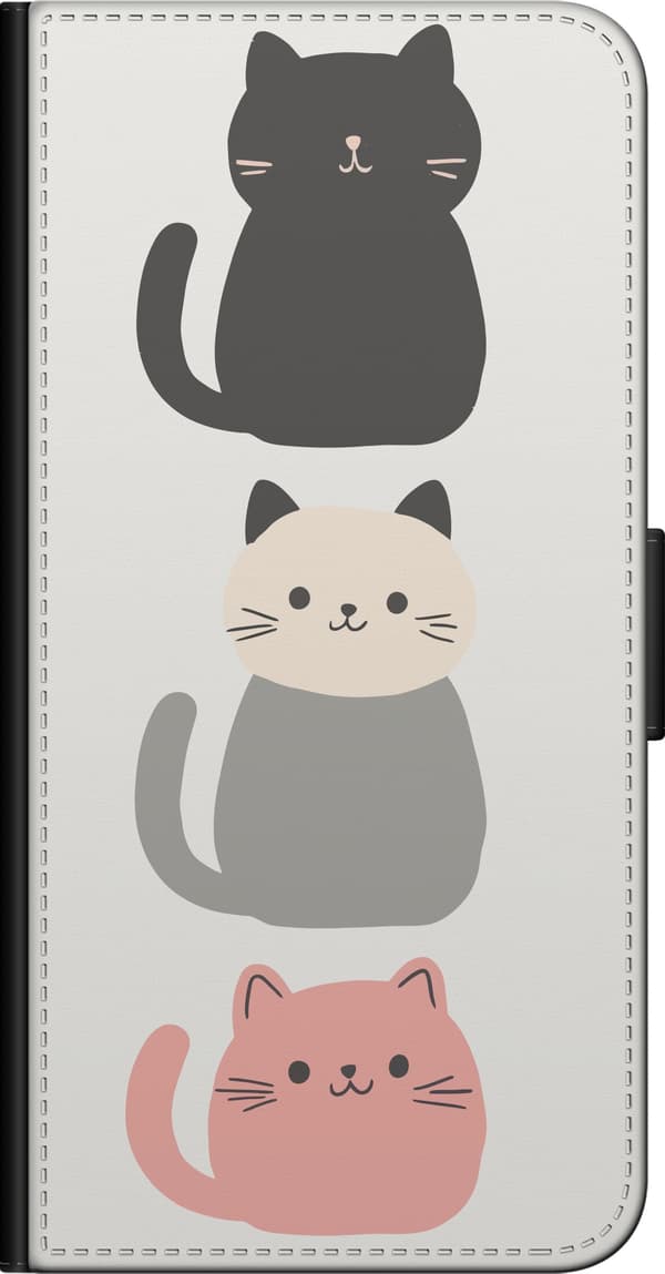 Kompatibel Tegnebogsetui til OnePlus 9 Pro Tre minimalistiske katte i sort, grå og pink mod en lys baggrund hvid