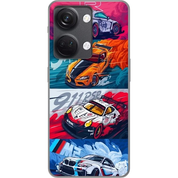 OnePlus Nord 3 Läpinäkyvä kuori Nopeat Autot - Piirretty Kuvio Toiminnalla