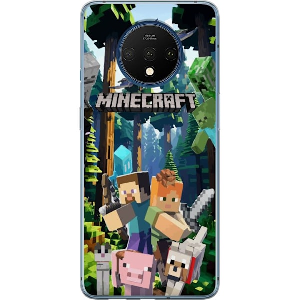 OnePlus 7T Läpinäkyvä kuori Minecraft-matkapuhelinkotelo metsällä ja pikselityylisillä hahmoilla