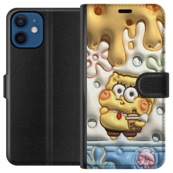 Kompatibel Tegnebogsetui til Apple iPhone 12 mini SvampBob firkant