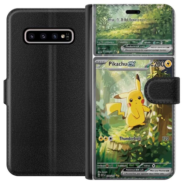 Kompatibel Tegnebogsetui til Samsung Galaxy S10+ Pikachu grøn