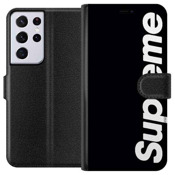 Samsung Galaxy S21 Ultra 5G Lompakkokotelo Supreme Musta Valkoinen Streetwear Suunnittelu Klassinen Muoti-ikoni Trendi Urbani Tyyli Graafinen Motiivi