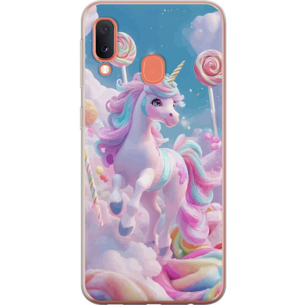 Samsung Galaxy A20e Genomskinligt Skal Enhörning Candy Pastell Kawaii Motiv Söt Populär Färg Grafiskt Trend Barn Motiv Fantasy Art