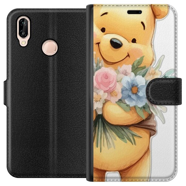 Huawei P20 lite Plånboksfodral Nalle Puh med blommor – klassisk barnfavorit i blommande vårmiljö
