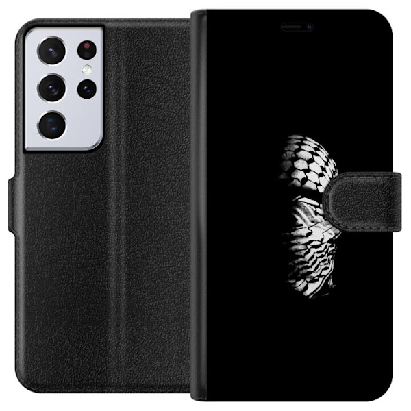 Samsung Galaxy S21 Ultra 5G Plånboksfodral Keffiyeh-mönster – klassisk svartvit palestinasjal med kulturell tyngd